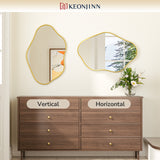 Keonjinn Nickel Irregular Mirrors for Wall, Asymmetrical Metal Frame, Tempered Glass Decorative Mirror for Bathroom, Bedroom, Living Room, Entryway(Horizontal/Vertical)