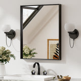 Keonjinn Gebürsteter Badezimmerspiegel mit Rahmen für über dem Waschbecken, Rechteckiger Wandspiegel mit quadratischen Ecken, Aluminiumrahmen, Moderner Landhausstil