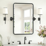 Keonjinn Pivot Mirror, Beveled Tilt Mirror Bathroom, Farmhouse Rectangular Sturdy Tilt Mirror, Rounded Corner Aluminum Alloy Framed Vanity Mirrors for Wall (Horizontal/Vertical)