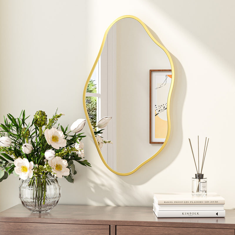 Keonjinn Nickel Irregular Mirrors for Wall, Asymmetrical Metal Frame, Tempered Glass Decorative Mirror for Bathroom, Bedroom, Living Room, Entryway(Horizontal/Vertical)