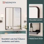 Keonjinn Mirror with Shelf, Black Bathroom Mirror for Wall, Decorative Rectangular Bathroom Vanity Mirror, Rounded Corner Framed Mirrors for Bathroom Over Sink with Storage