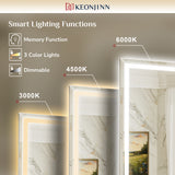 Keonjinn Beveled Lighted Bathroom Mirror, Frontlit & Backlit LED Bathroom Mirror with Lights 3 Color Lights, Anti-Fog Vanity Mirror with Tempered Glass, UL-Listed LED Driver, CRI90+