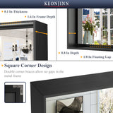 Keonjinn Gebürsteter Badezimmerspiegel mit Rahmen für über dem Waschbecken, Rechteckiger Wandspiegel mit quadratischen Ecken, Aluminiumrahmen, Moderner Landhausstil