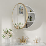 Keonjinn Round Medicine Cabinet with Mirror, Surface Mount Metal Framed Medicine Cabinet for Bathroom, Circular Farmhouse Bathroom Cabinet, Wall Mounted Round Vanity Mirror with Storage