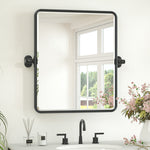 Keonjinn Pivot Mirror, Beveled Tilt Mirror Bathroom, Farmhouse Rectangular Sturdy Tilt Mirror, Rounded Corner Aluminum Alloy Framed Vanity Mirrors for Wall (Horizontal/Vertical)