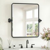 Keonjinn Pivot Mirror, Beveled Tilt Mirror Bathroom, Farmhouse Rectangular Sturdy Tilt Mirror, Rounded Corner Aluminum Alloy Framed Vanity Mirrors for Wall (Horizontal/Vertical)