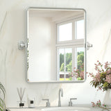 Keonjinn Pivot Mirror, Beveled Tilt Mirror Bathroom, Farmhouse Rectangular Sturdy Tilt Mirror, Rounded Corner Aluminum Alloy Framed Vanity Mirrors for Wall (Horizontal/Vertical)