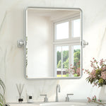 Keonjinn Pivot Mirror, Beveled Tilt Mirror Bathroom, Farmhouse Rectangular Sturdy Tilt Mirror, Rounded Corner Aluminum Alloy Framed Vanity Mirrors for Wall (Horizontal/Vertical)