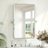 Keonjinn Pivot Mirror, Beveled Tilt Mirror Bathroom, Farmhouse Rectangular Sturdy Tilt Mirror, Rounded Corner Aluminum Alloy Framed Vanity Mirrors for Wall (Horizontal/Vertical)