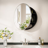 Keonjinn Round Medicine Cabinet with Mirror, Surface Mount Metal Framed Medicine Cabinet for Bathroom, Circular Farmhouse Bathroom Cabinet, Wall Mounted Round Vanity Mirror with Storage