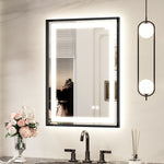 Rectangular Framed Wall LED Bathroom Vanity Mirror with Frontlit and Backlit