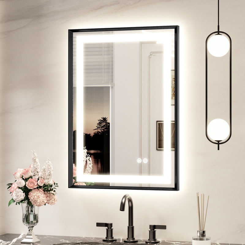 Rectangular Framed Wall LED Bathroom Vanity Mirror with Frontlit and Backlit