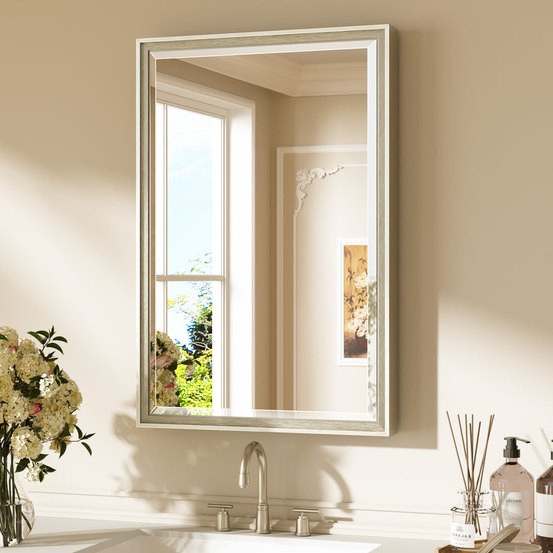 Keonjinn Bathroom Mirrors for Over Sink,Vanity Mirror for Wall, Thick Metal Framed, Beveled Edge Tempered Glass, Modern Farmhouse Rectangle Mirror for Bathroom Decor