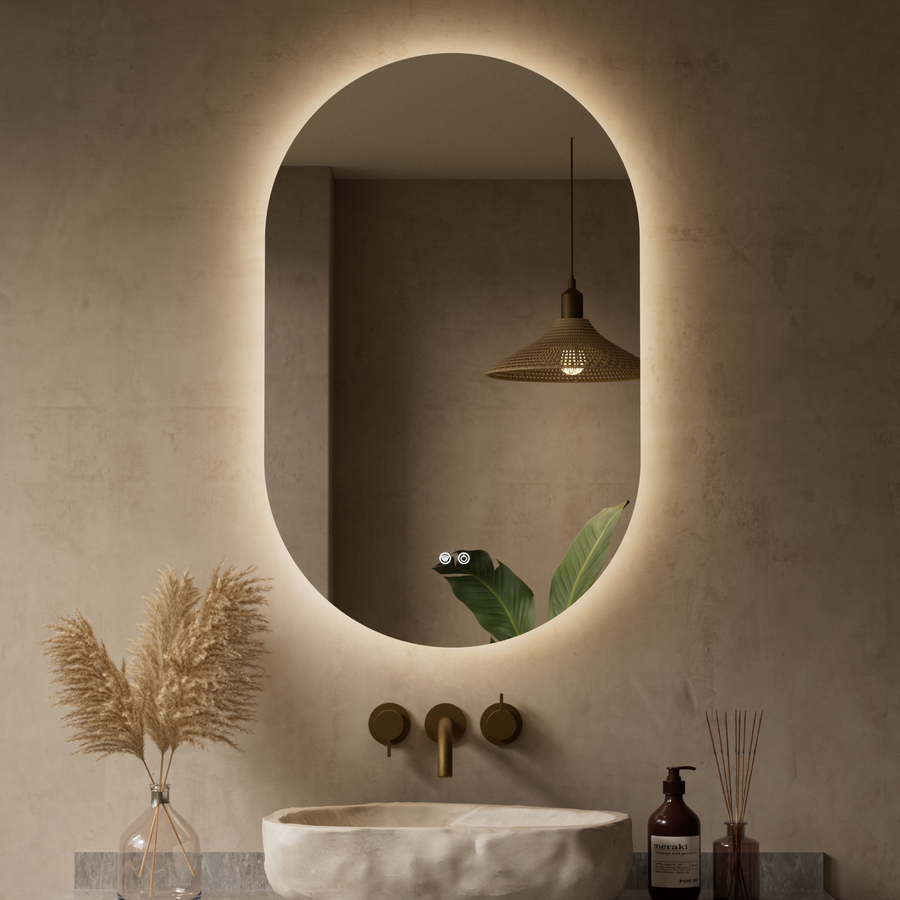 Keonjinn Oval LED Mirror with Backlit, Pill-Shaped Backlit Mirror Bathroom with HD Tempered Glass, UL-Listed Driver, 3000K/4500K/6500K, Defogging, Lighted Mirrors for Bathroom Wall