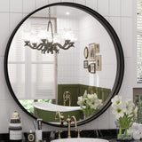 Keonjinn Round Framed Bathroom Mirror for Over Sink, Rectangle Wall Vanity Mirror with Square Corner, Alumium Alloy Frame