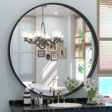 Keonjinn Round Framed Bathroom Mirror for Over Sink, Rectangle Wall Vanity Mirror with Square Corner, Alumium Alloy Frame