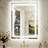 Keonjinn Beveled Lighted Bathroom Mirror, Frontlit & Backlit LED Bathroom Mirror with Lights 3 Color Lights, Anti-Fog Vanity Mirror with Tempered Glass, UL-Listed LED Driver, CRI90+