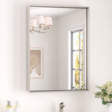 Keonjinn Gebürsteter Badezimmerspiegel mit Rahmen für über dem Waschbecken, Rechteckiger Wandspiegel mit quadratischen Ecken, Aluminiumrahmen, Moderner Landhausstil