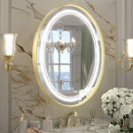 Oval LED Mirror for Bathroom with Front Lights Framed 3 Color Temperature Wall Mounted Vanity Mirror Dimmable Waterproof IP54