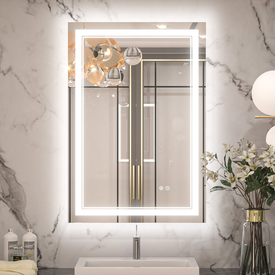 Keonjinn LED Mirror for Bathroom, Frontlit & Backlit Bathroom Mirror with Lights, HD Tempered Glass, 3 Color Lights, Dimmable, UL-Listed, Defogging, LED Wall-Mounted Vanity Mirrors