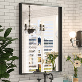 Keonjinn Gebürsteter Badezimmerspiegel mit Rahmen für über dem Waschbecken, Rechteckiger Wandspiegel mit quadratischen Ecken, Aluminiumrahmen, Moderner Landhausstil