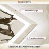 Keonjinn Beveled Lighted Bathroom Mirror, Frontlit & Backlit LED Bathroom Mirror with Lights 3 Color Lights, Anti-Fog Vanity Mirror with Tempered Glass, UL-Listed LED Driver, CRI90+