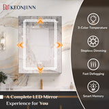 Keonjinn Lighted Bathroom Mirror Cabinets with LED Vanity Mirror for Bathroom Adjustable Shelves Dimmable 3 Color Temperature Lights Wall Mount LED Bathroom Mirror Cabinets Mirror for Bathroom D¨¦cor