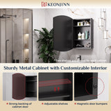 Medicine Cabinet Mirror, Surface Mount or Recessed Oval Medicine Cabinet with Beveled Mirror, Arched Bathroom Mirror with Storage, Black Metal Framed Mirrored Medicine Cabinet