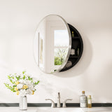 Keonjinn Round Medicine Cabinet with Mirror, Surface Mount Metal Framed Medicine Cabinet for Bathroom, Circular Farmhouse Bathroom Cabinet, Wall Mounted Round Vanity Mirror with Storage