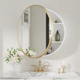 Keonjinn Round Medicine Cabinet with Mirror, Surface Mount Metal Framed Medicine Cabinet for Bathroom, Circular Farmhouse Bathroom Cabinet, Wall Mounted Round Vanity Mirror with Storage