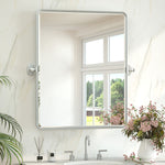 Keonjinn Pivot Mirror, Beveled Tilt Mirror Bathroom, Farmhouse Rectangular Sturdy Tilt Mirror, Rounded Corner Aluminum Alloy Framed Vanity Mirrors for Wall (Horizontal/Vertical)