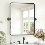 Keonjinn Pivot Mirror, Beveled Tilt Mirror Bathroom, Farmhouse Rectangular Sturdy Tilt Mirror, Rounded Corner Aluminum Alloy Framed Vanity Mirrors for Wall (Horizontal/Vertical)