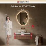Keonjinn Asymmetrischer beleuchteter Badezimmerspiegel mit Lichtern, LED-Spiegel in unregelmäßiger Form mit gehärtetem HD-Glas, UL-gelisteter LED-Treiber, 3 Farbtemperaturen, dimmbar, Memory-Funktion, sichere Entnebelung