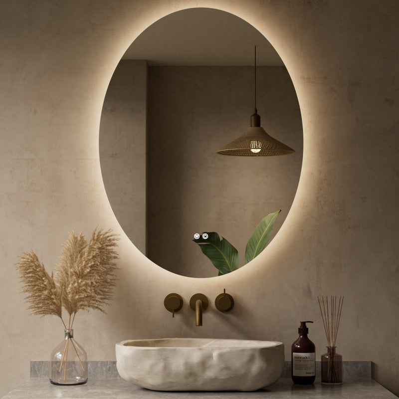 Keonjinn Oval LED Mirror, Frameless Backlit mirror bathroom with HD Tempered Glass, UL-Listed LED Driver, Anti-Fog, Dimmable, Memory Function, French Cleat Installation, Plug in/Hardwired