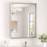 Keonjinn Gebürsteter Badezimmerspiegel mit Rahmen für über dem Waschbecken, Rechteckiger Wandspiegel mit quadratischen Ecken, Aluminiumrahmen, Moderner Landhausstil