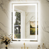 Keonjinn Beveled Lighted Bathroom Mirror, Frontlit & Backlit LED Bathroom Mirror with Lights 3 Color Lights, Anti-Fog Vanity Mirror with Tempered Glass, UL-Listed LED Driver, CRI90+