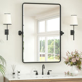 Keonjinn Pivot Mirror, Beveled Tilt Mirror Bathroom, Farmhouse Rectangular Sturdy Tilt Mirror, Rounded Corner Aluminum Alloy Framed Vanity Mirrors for Wall (Horizontal/Vertical)