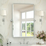 Keonjinn Pivot Mirror, Beveled Tilt Mirror Bathroom, Farmhouse Rectangular Sturdy Tilt Mirror, Rounded Corner Aluminum Alloy Framed Vanity Mirrors for Wall (Horizontal/Vertical)