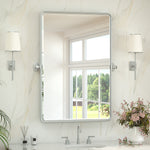 Keonjinn Pivot Mirror, Beveled Tilt Mirror Bathroom, Farmhouse Rectangular Sturdy Tilt Mirror, Rounded Corner Aluminum Alloy Framed Vanity Mirrors for Wall (Horizontal/Vertical)
