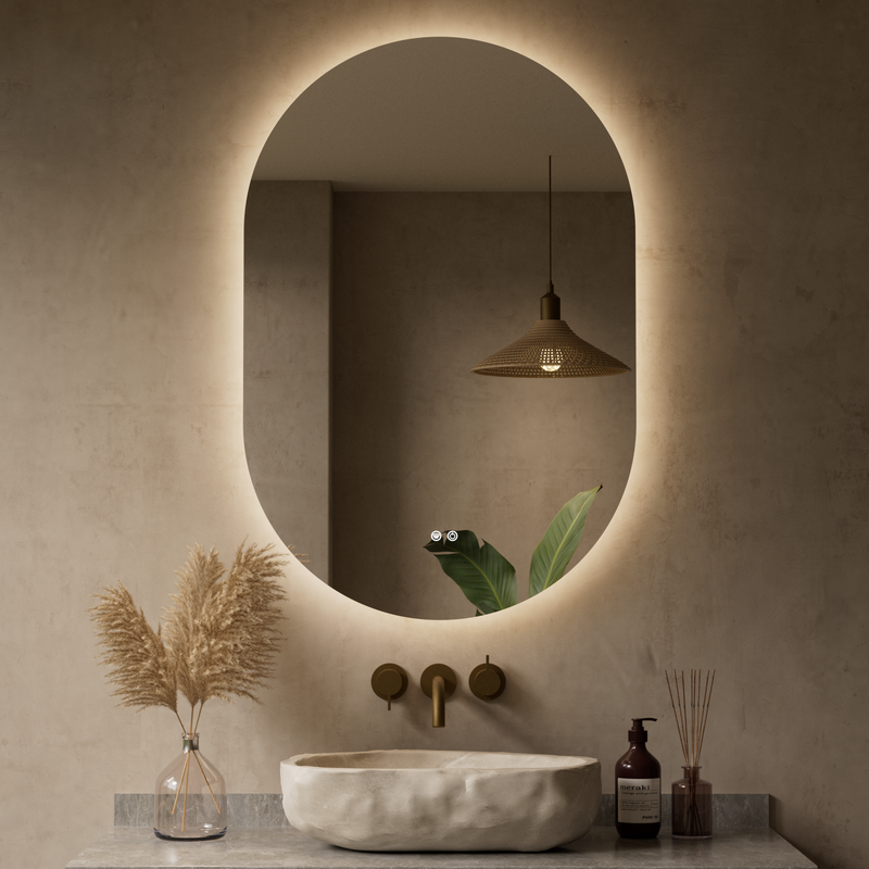 Keonjinn Oval LED Mirror with Backlit, Pill-Shaped Backlit Mirror Bathroom with HD Tempered Glass, UL-Listed Driver, 3000K/4500K/6500K, Defogging, Lighted Mirrors for Bathroom Wall
