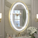 Oval LED Mirror for Bathroom with Front Lights Framed 3 Color Temperature Wall Mounted Vanity Mirror Dimmable Waterproof IP54