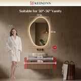 Keonjinn Asymmetrischer beleuchteter Badezimmerspiegel mit Lichtern, LED-Spiegel in unregelmäßiger Form mit gehärtetem HD-Glas, UL-gelisteter LED-Treiber, 3 Farbtemperaturen, dimmbar, Memory-Funktion, sichere Entnebelung