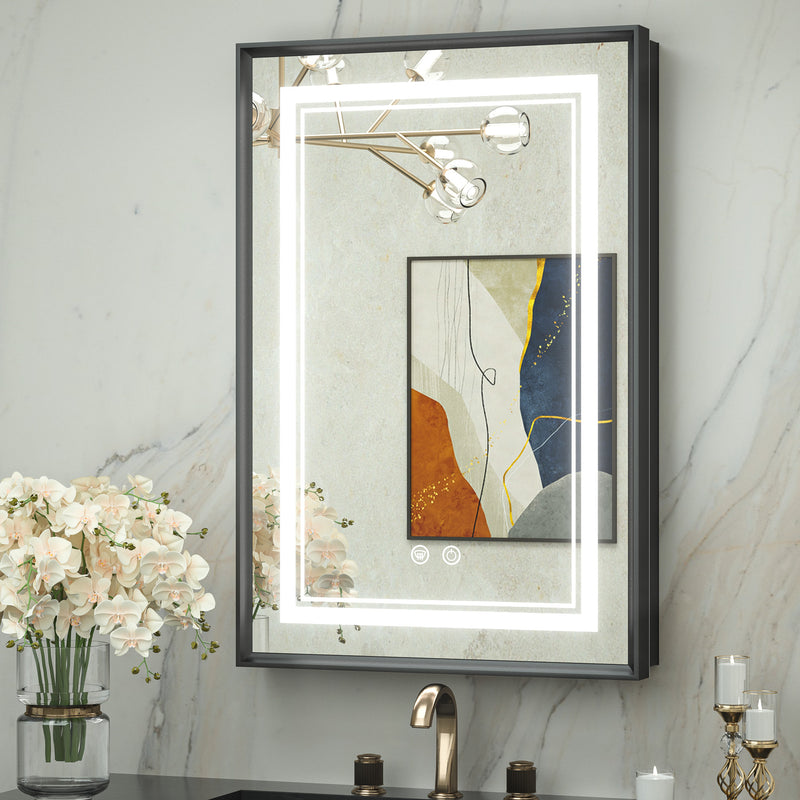 Medicine Cabinet with Lights Surface/Recessed Mount Dimmable 3 Color Lighted with light Anti fog Outlet Aluminum