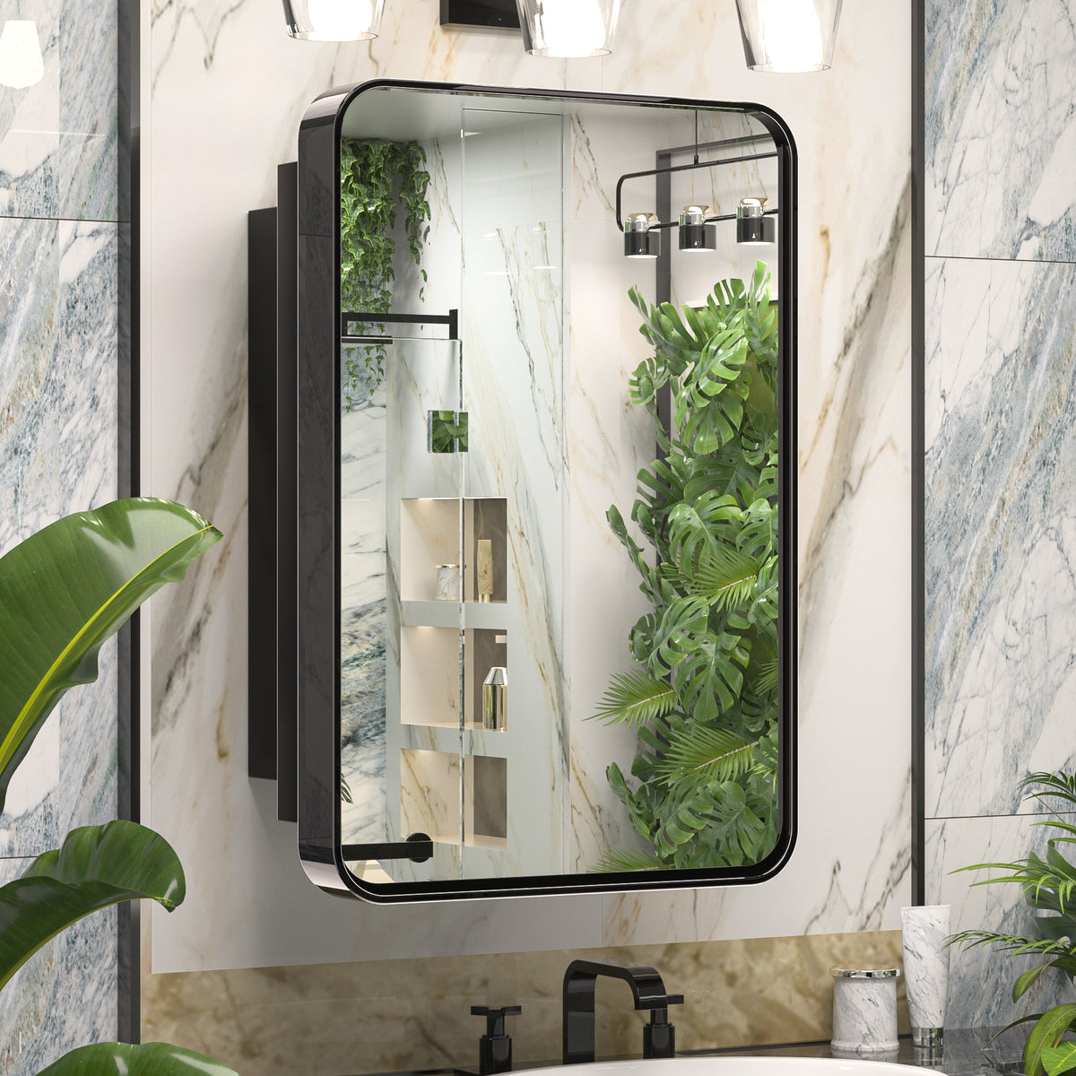 Bathroom Medicine Cabinets with Mirror Stainless Steel Framed Recessed Wall Mounted