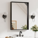 Keonjinn Gebürsteter Badezimmerspiegel mit Rahmen für über dem Waschbecken, Rechteckiger Wandspiegel mit quadratischen Ecken, Aluminiumrahmen, Moderner Landhausstil