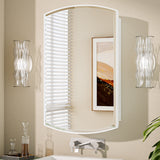 Medicine Cabinet Mirror, Surface Mount or Recessed Oval Medicine Cabinet with Beveled Mirror, Arched Bathroom Mirror with Storage, Black Metal Framed Mirrored Medicine Cabinet