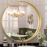 Keonjinn Round Framed Bathroom Mirror for Over Sink, Rectangle Wall Vanity Mirror with Square Corner, Alumium Alloy Frame