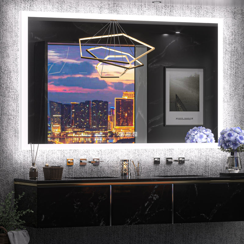 LED Bathroom Mirror with Lights Acrylic Smart Motion Sensor Mirror Frontlit & Backlit Anti-Fog 3 Color Temperature Lights Dimmable Wall-Mounted Vanity Mirror