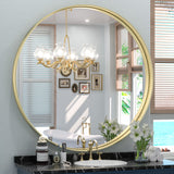 Keonjinn Round Framed Bathroom Mirror for Over Sink, Rectangle Wall Vanity Mirror with Square Corner, Alumium Alloy Frame