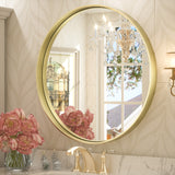 Keonjinn Round Framed Bathroom Mirror for Over Sink, Rectangle Wall Vanity Mirror with Square Corner, Alumium Alloy Frame